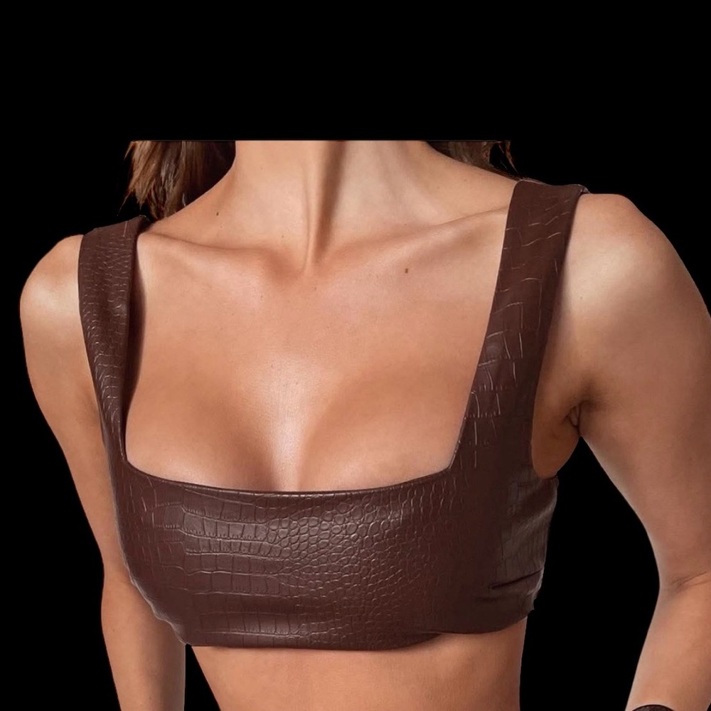 Meshki Brown Croc-Embossed Bandeau